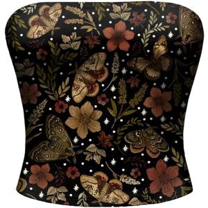 Women's Floral Boho Graphic Tube Tops Sleeveless Strapless Crop Tops Bandeau Going Out Tops 2026 (M)