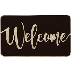 Artoid Mode Black Welcome Doormat, Home Decor Low-Profile Switch Rug Door Mat Floor Mat for Front Door Indoor Outdoor 17x29 Inch