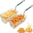 Deep Fryer Basket with Front Hooks, Non-Slip Handle, 13.2" x 6.5" x 5.9" Basket, 11.2" Long Handle, Easy Installation