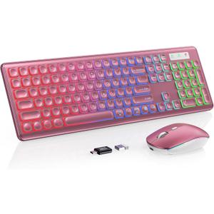 Wireless Keyboard and Mouse Combo - RGB Backlit, Rechargeable & Light Up Letters, Full-Size, Ergonomic Tilt Angle, Sleep Mode, 2.4GHz Quiet Keyboard Mouse for Mac, Windows, Laptop, PC (Wine red)