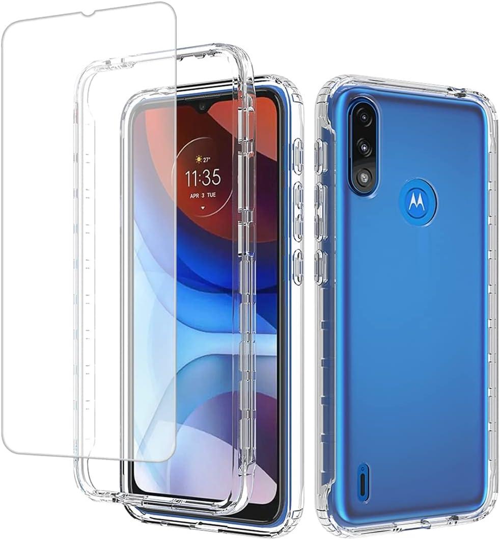 Compatible with Moto E7 Power Case, Moto E7i Power XT2097 Case with Tempered Glass Screen Protector, Full Body Shockproof Clear Flexible Protective Cover Case for Motorola Moto E7 Power (clear)