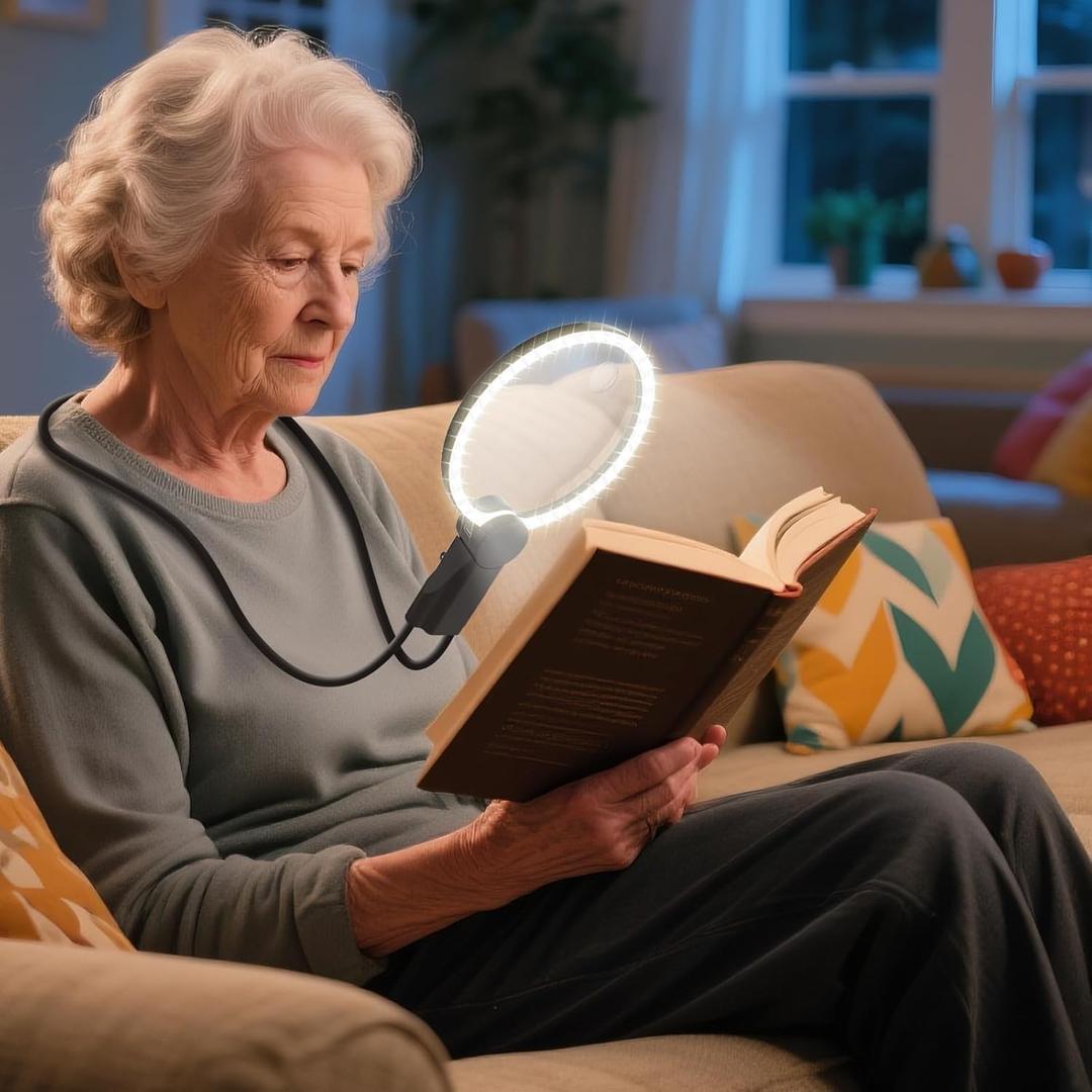2500mAh Magnifying Glass with Light, 5X/10X Hands Free Magnifier for Reading, Sewing, Knitting, Cross Stitch & Crafts, Lighted Magnifier for Seniors & Low Vision (Neck-Worn Magnifier, 2500mah | No Display)