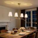 Antique Brass Gold Linear Chandeliers for Dining Room with Fabric Shades, 4-Light