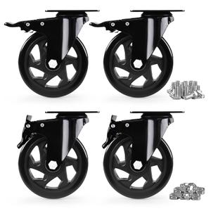Caster Wheels, Heavy Duty 5 Inch Casters Set of 4, Locking Swivel Casters Wheels for Cart, Furniture and Workbench, Black
