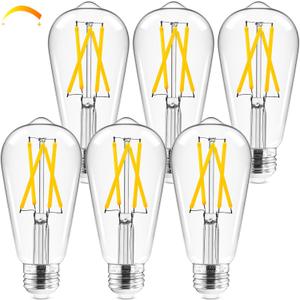 5 x Hizashi LED Edison Bulbs, 6W, Equivalent 60W, 3000K Soft White, Dimmable E26 LED Bulb, 95+ CRI 700 Lumens, ST19 Vintage Light Bulbs, Clear Glass, Pack of 6