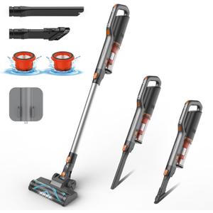 280W Cordless Vacuum Cleaner for Home, Powerful Stick Vacuum with 45min Runtime, Anti-Tangle 1.2L Dust Cup, Rechargeable Wireless Vacuum for Hardwood Floor Carpet Pet Hair (Orange)