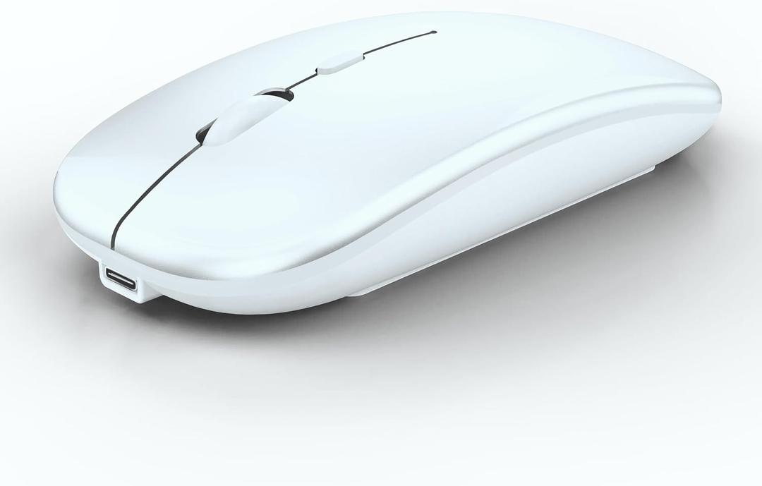 WREANU Wireless Bluetooth Mouse Rechargeable Laptop Mice Silent Slim Use(BT5.2 and 2.4G Portable USB Receiver) Dual Mode Computer Mouse for Laptop/iPad/Tablet/Apple/Computer/Mac(Bright White)