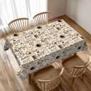 Coffee Print Tablecloth Rectangle Table Cloths for Dining Tables, Love Coffee Cup Beans Tablecloths Reusable Tabletop Decoration Table Covers for Kitchen,Holiday,Picnic,Party, 54x72 Inch (Brown)