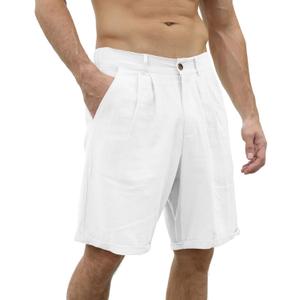 Men's Linen Casual Beach Shorts Cotton Classic Summer Shorts with Buttons Elastic Waist (Large, White) Men's Linen Casual Beach Shorts Cotton Classic Summer Shorts with Buttons Elastic Waist (Large, White)