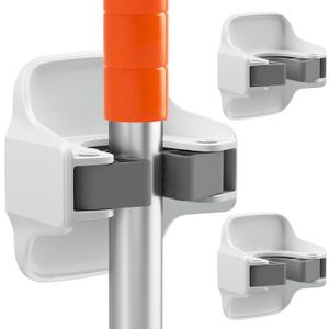 3 Pack Broom Holder Wall Mount Mop Grippers No Drilling Self Adhesive Anti-Slip Mop Handle Hanger Dustpan and Broom Organizer Garage Storage Racks-White