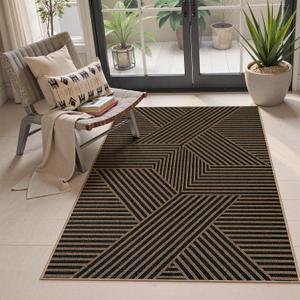 Lahome Modern Geometric Outdoor Easy Jute Rug, 3x5 Indoor Outdoor Rugs for Living Room Black Entryway Carpet, Farmhouse Washable Non Slip Carpet for Patio Courtyard Bedroom