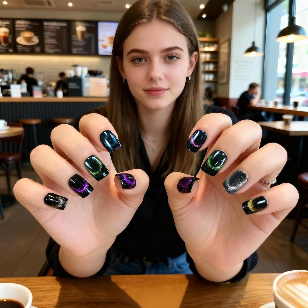 Cat eye 150pcs 5 colors press on nails short