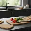 FARBERWARE 4-Piece Reversible Bamboo Cutting Board and Charcuterie Set, Assorted Sizes, Durable Wood Serving Boards for Cheese, Meats, and Prep