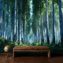 ASJ Peel and Stick Wallpaper Forest Mural, Birch Tree Fern Green Self-adhesive peel & stick fabric mural; water-resistant; 5 sizes options; for bedroom, living room, nursery, 177" x 102"