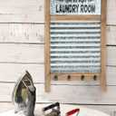 EMAX HOME Galvanized Washboard,Laundry Washboard Sign with Towel Hooks,Laundry Room Deco,Large Farmhouse Metal and Wood Washboard , Vintage Decorative Wall Decor Sign