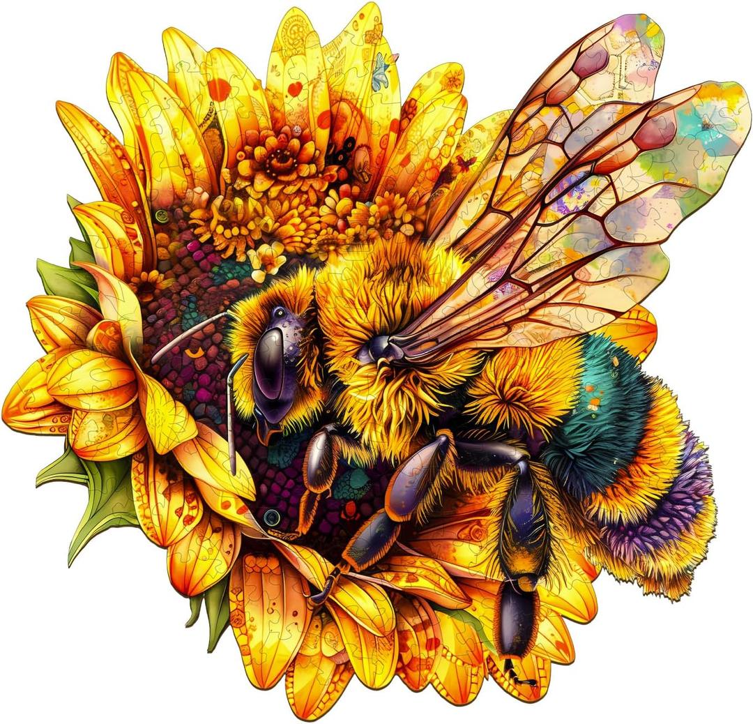 Jigfoxy Wooden Puzzles for Adults, Bee Wood Puzzles Adult, Unique Animal Shape Wooden Jigsaw Puzzles for Adults, Birthday Gifts for Puzzle Lovers, Family, Friend (L-13.4 * 12.8in-250pcs)