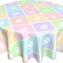 Easter Tablecloth Round 60 Inch,Colorful Spring Plaid Easter Egg Table Cloth Water Resistant Washable Polyester Table Cover for Kitchen Dining Table Easter Party Decorations