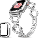 Mesime Compatible with Apple Watch Band 38mm 40mm 41mm 42mm 44mm 45mm 46mm, Women Bling Jewelry Bands with Tempered Glass Screen Protector Case, Shiny Strap for iWatch Series 10/9/8/7/6/5/4/3/2/1/SE