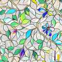 Window Privacy Film Stained Glass Decorative Static Cling Window Tint Sticker for Home Room Bathroom Glass Door Car Decor Rainbow Vinyl Renter Friendly one Way, 17.5 * 78.5, Flower Vine (Green)