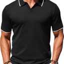 COOFANDY Mens Polo Shirts Short Sleeve Casual Knit Polo Shirt Vintage Golf T Shirts Old Money Tops (Black)