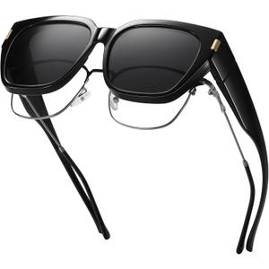 HAOLOTA Polarized Fit Over Glasses Sunglasses for Women Men Trendy Square Wrap Around Shades UV Protection (L Size 01 Black/Grey)