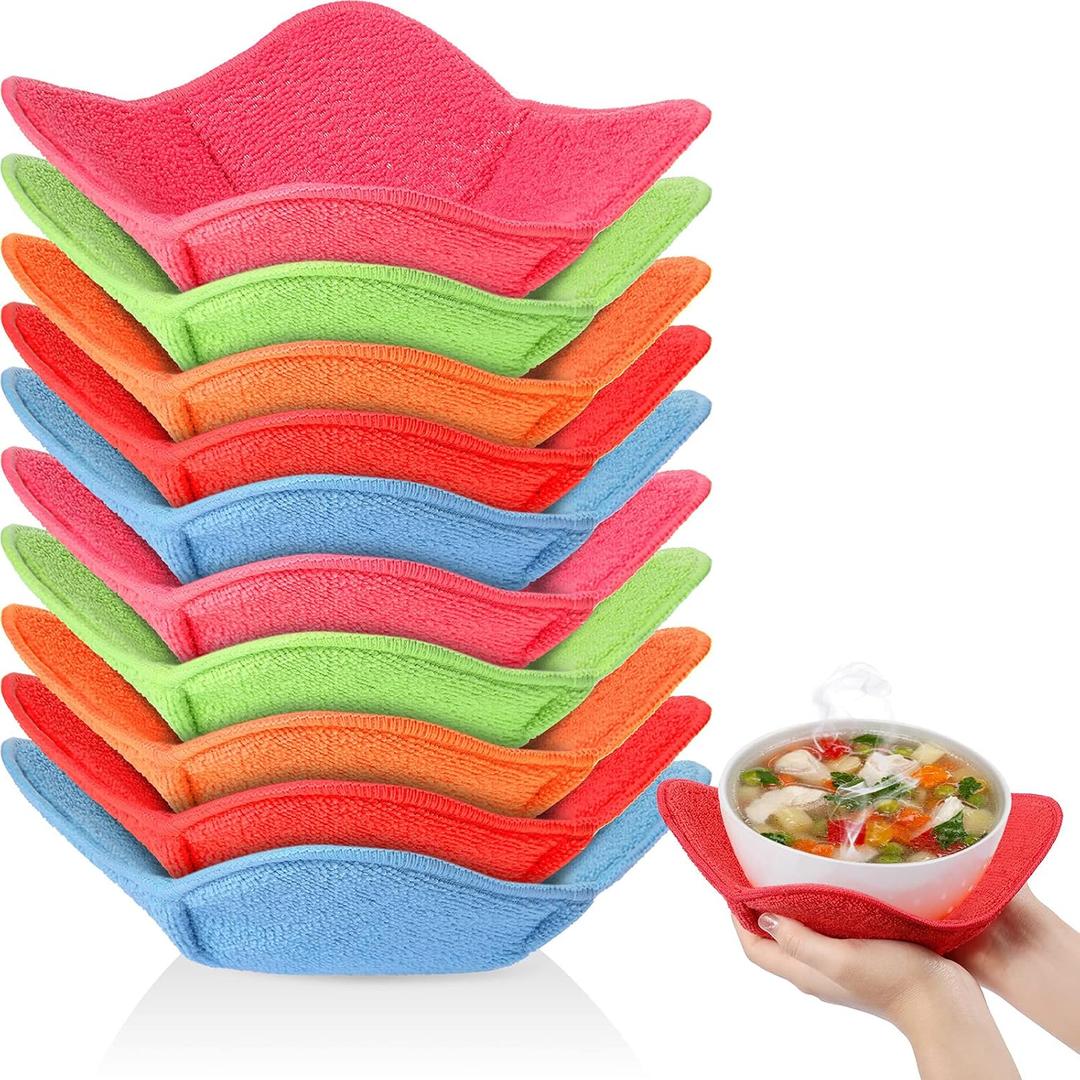 Patelai 10 Pcs Microwave Safe Bowl Cozy Bowl Holder for Hot Food Multipurpose Heat Proof Plate Holder to Prevent Hand from Heat and Maintain Food Warm(Colorful,Classic Style)