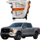 Headlight Assembly Compatible with Ford F150 F-150 2021 2022 2023, [Bulbs Included] Left/Driver Side, Headlamp Replacement with Clear Lens