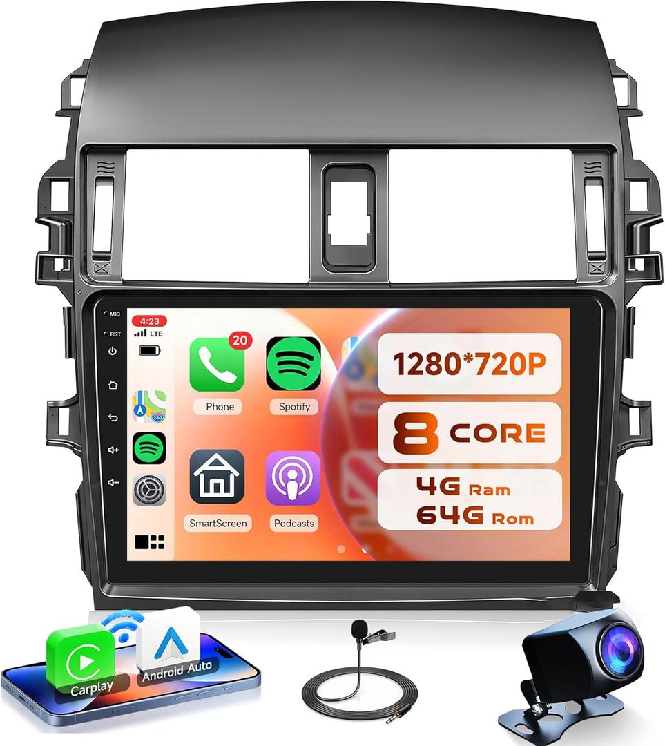 8Core 4G+64G Android 15 Car Radio for Toyota Corolla 2009-2013, Car Stereo Wireless Carplay Android Auto, GPS WiFi, Bluetooth 5.1, Rimoody 9 inch Touch Screen for Corolla DSP + Backup Camera