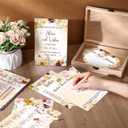 Estune 322 Pcs Bridal Shower Games Set for 50 Guests Includes Bingo, Scramble, Would She Rather, What's in Purse, Advice and Wishes Wedding Games Double Sided with Wooden Box, 20 Pencils(Fall in Love)