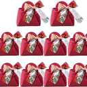 HOSDZOU 10 Pack Leather Wedding Candy Gift Bags with Handle Reusable Party Favor Boxes for Weddings, Baby Showers, Birthday, Weddings, Christmas, Halloween (Rose red, Medium)