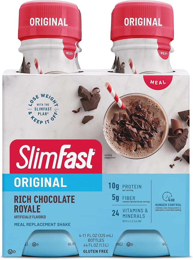 SlimFast Meal Replacement Shake, Original Rich Chocolate Royale, 10g of Ready to Drink Protein for Weight Loss, 11 Fl. Oz Bottle, 4 Count (Packaging May Vary)