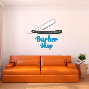 Boys Barbar Shop Cute Artist Wall Sticker Beautiful Straight Razor Art Removable - Size: 20 in(W) x 18 in(H) (Multi)