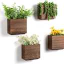 Qinyoung 4 Pack Wood Wall Planters Natural Hanging Plant Pots Natural Farmhouse Wall Hanging Decor Vase for Indoor ADried Flowers and Faux Greenery