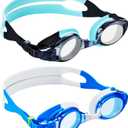 Aegend 2 Pack Kids Goggles, Swimming Goggles for Kids Age 4-16 Boys and Girls Youth, Anti-Fog Waterproof Anti-UV Pool Goggles (White Blue & Blue Black)