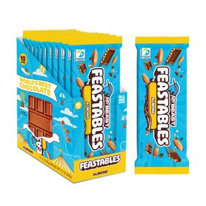 MrBeast Feastables Almond Milk Chocolate Bar, King Size, 10 Count, Roasted Almond Chocolate Candy, Fairtrade Cocoa, 2.1oz Each (EXP 05/14/26)