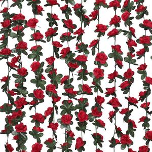 MARTINE MALL Rose Flower Garland, 5 Strands 41Ft Vines for Room Decor, Red Rose Floral Garland for Birthday, Wedding & Party