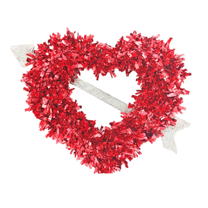 Holiday Home Valentine's Heart Tinsel Wreath with Arrow, Set of 4, Red Color
