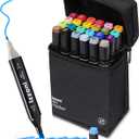 24 Colors Alcohol Markers Set, Dual Tip (Fine & Chisel) Coloring Markers, Permanent Art Drawing Marker for Kids Sketching Adult Coloring with Case and Holders (24 Colors - Black)