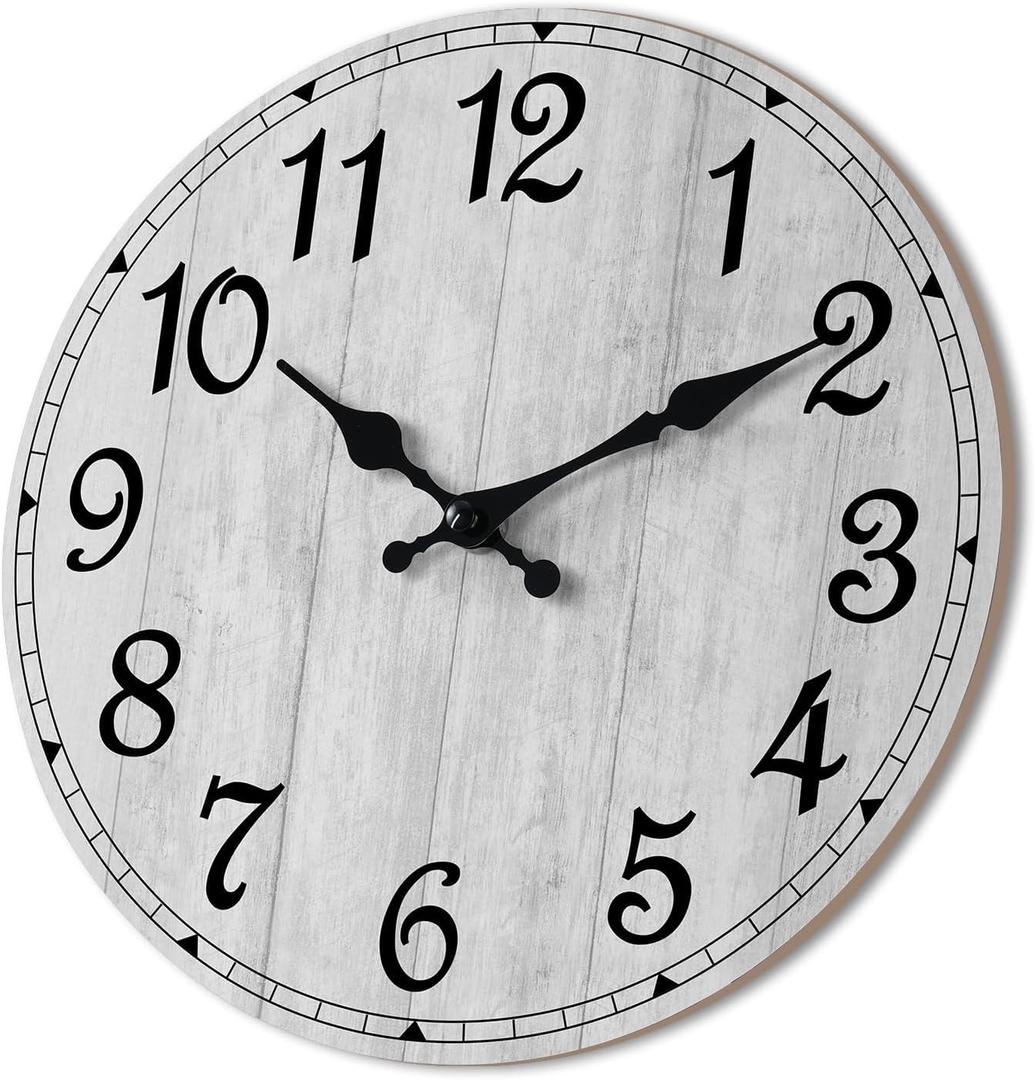 HYLANDA Wall Clock 14 Inch, Gray Wall Clocks Battery Operated Silent Non Ticking, Vintage Rustic Wooden Clocks Decorative for Kitchen Bathroom, Living Room, Bedrooms, Dining Room, Office (14") (C-grey Retro)