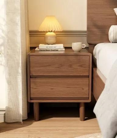 Solid Wood Nightstand,Walnut Night Stand with Drawers,Mid Century Modern Nightstand,Small Night Stand for Bedroom, Dorm and Living Room,Walnut Bedside Table