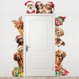 Tiamon 3 Pcs Christmas Door Decorations Christmas Dogs Porch Banner Santa Dogs Backdrop Xmas Party Hanging Banner Photo Booth Props Supplies for Window Wall Outdoor New Year Winter, 72.8 x 35.4 in