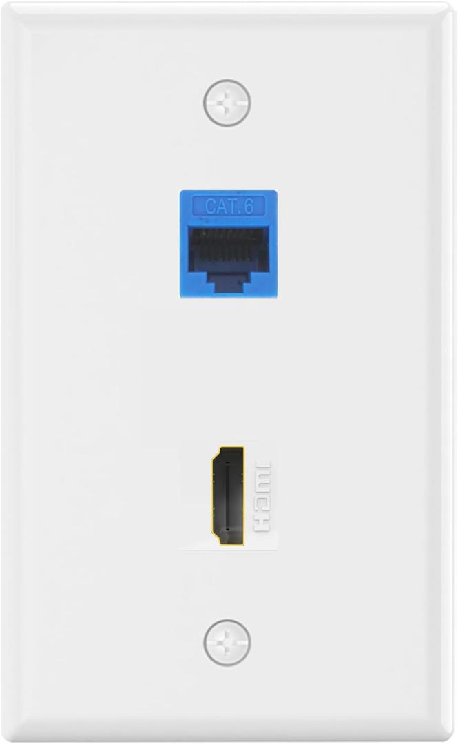 VCE 8K HDMI Ethernet Wall Plate (UL Listed), Female to Female RJ45 CAT6 Keystone Coupler and HDMI Keystone Jack Insert with 2-Port Keystone Wall Plate for HDTV/CAT6/CAT5E Ethernet Cables