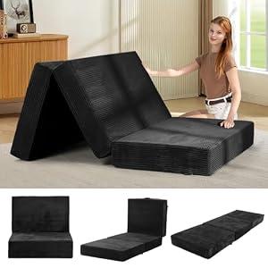 6-Inch Tri-Fold Mattress Twin Size - Foldable Futon Sofa Bed with Removable Washable Cover, Folding High-density Foam Futon Mattress | Non-Slip Bottom & Carry Handles for Guest, Camping, Dorm