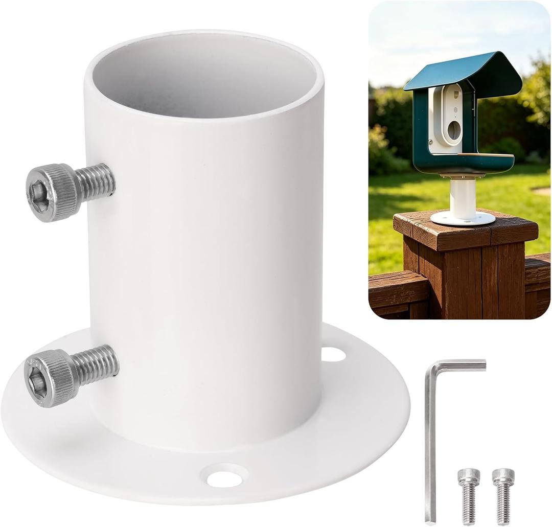 Bird Feeder Fence Pole Mount Adapter, Metal Fence Post Base for Smart Bird Feeders, Durable WeatherResistant Bird Feeder Mounting Bracket, Excluding the Installation Screws