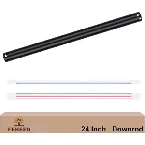 24 Inch Ceiling Fan Downrod, 1" Diameter Matte Black Ceiling Fan Extension Rod (No Threads) with 5 x 18-AWG Wires,Universal Down Rods for Ceiling Fans,Easy Installation