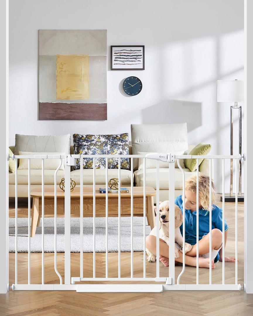 29"-51" Baby Gate for Stairs, Auto Close Stroller Friendly Dog Gate Indoor for Doorways, Pressure Mounted Baby Gate, Easy Walk Through Gate for Children & Pets, White