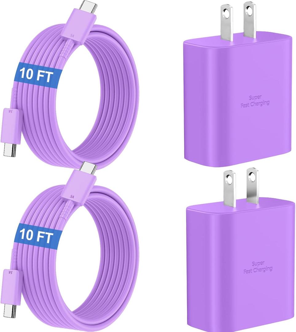 45W Super Fast Charger USB C Android Phone Charger Type C Charger Fast Charging Block with 10FT C Charger Cord for Samsung Galaxy S25/S25 Ultra/S25+/S24 Ultra/S24/S24+/S23/S22/S21/S20/Note20/Note 10 (Purple)