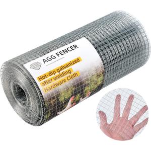AggFencer 16inch x 10ft Hardware Cloth 1/2 inch Chicken Wire Fencing 19Ga, Hot Dipped Galvanized After Welding Garden Plant Supports Welded Metal Chicken Wire Fence, Poultry Animal Netting Cage Screen