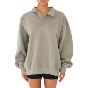 BAIGRAM Women Quarter Button Up Collar Polo Sweatshirt Oversized Fleece Fall Casual Pullover Tops 2024 Cute Outfits S