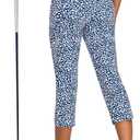 Soneven Womens 4-Way Stretch Ankle Golf Pants 7/8 Casual Dress Work Athletic Travel Workout Sweatpants with 5 Pockets (Small, Leopard)